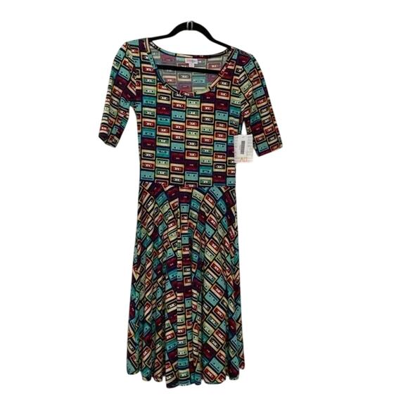 NWT Lularoe Nicole Dress XS 0 2 Retro Cassette Tape 80s 90s vibrant colorful NEW - Picture 2 of 6